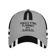 Load image into Gallery viewer, Ancestors Black, Black Logo,White , Black Stripes &amp; Grey  Curved Brim Baseball Cap (AOP)
