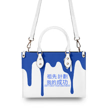 Load image into Gallery viewer, Ancestors Chinese , Blue Logo &amp; White and Blue Drip Multiple Sizes Upgraded Luxury Women PU Leather Handbag
