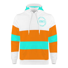 Load image into Gallery viewer, DON'T  4XDC Turquoise Logo, Orange  &amp; Turquoise Stripes Men's All Over Print Hoodie
