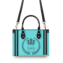 Load image into Gallery viewer, Royalty 24 Black Logo ,Stripes &amp; Turquoise Multiple Sizes Upgraded Luxury Women PU Leather Handbag
