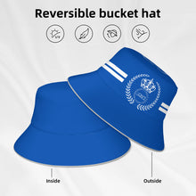 Load image into Gallery viewer, Royalty 24 White Logo ,Stripes &amp; Blue Reflective Bucket Hat
