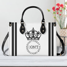 Load image into Gallery viewer, Royalty DON'T D4XV Black Logo ,Stripes &amp; White Multiple Sizes Upgraded Luxury Women PU Leather Handbag
