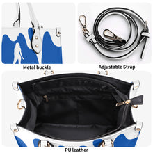 Load image into Gallery viewer, DRIP SF White Logo  &amp; Blue Multiple Sizes Upgraded Luxury Women PU Leather Handbag

