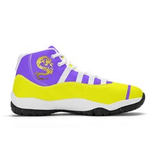 Load image into Gallery viewer, SWAN Yellow Dragon Logo, Purple, Yellow High Top Air Retro Sneakers - White
