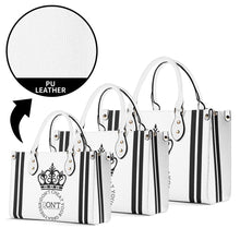 Load image into Gallery viewer, Royalty DON'T D4XV Black Logo ,Stripes &amp; White Multiple Sizes Upgraded Luxury Women PU Leather Handbag
