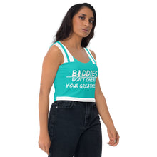 Load image into Gallery viewer, DCYG FX Baddies awhile Logo &amp; Turquoise Crop Top
