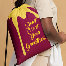 Load image into Gallery viewer, DCYG DRIP Gold Logo &amp; Burgundy  Drawstring bag

