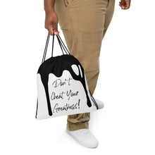 Load image into Gallery viewer, DCYG DRIP Black logo &amp; White Drawstring bag
