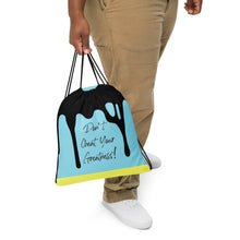 Load image into Gallery viewer, DYCG DRIP Black Logo &amp; Light Blue with Yellow Drawstring bag

