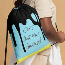 Load image into Gallery viewer, DYCG DRIP Black Logo &amp; Light Blue with Yellow Drawstring bag
