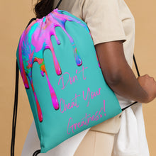 Load image into Gallery viewer, DYCG DRIP Pink Logo &amp; Turquoise, Pink Drawstring bag

