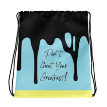 Load image into Gallery viewer, DYCG DRIP Black Logo &amp; Light Blue with Yellow Drawstring bag
