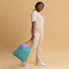 Load image into Gallery viewer, DYCG DRIP Pink Logo &amp; Turquoise, Pink Drawstring bag
