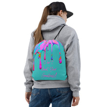 Load image into Gallery viewer, DYCG DRIP Pink Logo &amp; Turquoise, Pink Drawstring bag
