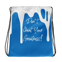 Load image into Gallery viewer, DCYG DRIP White Cursive Logo &amp; Navy Blue Drawstring bag
