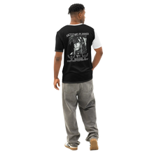 Load image into Gallery viewer, Ancestors Native, Male, Black, White Logo's, Stripes &amp; Men’s cotton crew neck t-shirt

