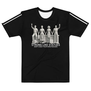 Strong LIke Statues, White Logo, White Stripes Men’s cotton crew neck t-shirt