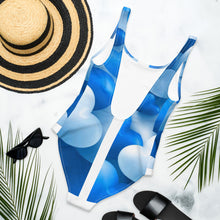 Load image into Gallery viewer, DCYG 24 STEAMY Blue &amp; White Hearts One-Piece Swimsuit
