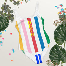 Load image into Gallery viewer, DCYG FM1 MultiColored Stripe &amp; White One-Piece Swimsuit
