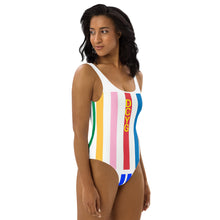 Load image into Gallery viewer, DCYG FM1 MultiColored Stripe &amp; White One-Piece Swimsuit
