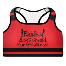 Load image into Gallery viewer, DCYG 24SX Baddies Black Logo &amp; Red Padded Sports Bra
