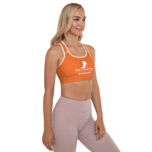 Load image into Gallery viewer, DCYG White Red Bottoms &amp; Orange Padded Sports Bra
