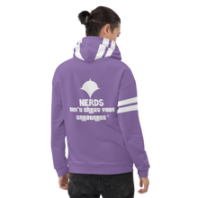 Load image into Gallery viewer, DCYG NERDS White logo &amp;  Purple Unisex Hoodie
