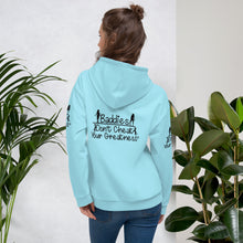 Load image into Gallery viewer, DCYG Baddies Black Logo &amp; Light Blue Hoodie

