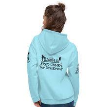 Load image into Gallery viewer, DCYG Baddies Black Logo &amp; Light Blue Hoodie

