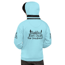 Load image into Gallery viewer, DCYG Baddies Black Logo &amp; Light Blue Hoodie
