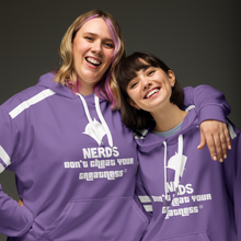 Load image into Gallery viewer, DCYG NERDS White logo &amp;  Purple Unisex Hoodie
