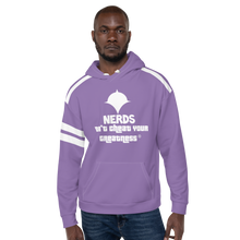Load image into Gallery viewer, DCYG NERDS White logo &amp;  Purple Unisex Hoodie
