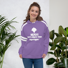 Load image into Gallery viewer, DCYG NERDS White logo &amp;  Purple Unisex Hoodie
