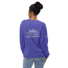 Load image into Gallery viewer, DCYG 24 Baddies White Logo &amp; Purple Unisex Sweatshirt
