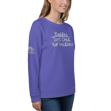 Load image into Gallery viewer, DCYG 24 Baddies White Logo &amp; Purple Unisex Sweatshirt
