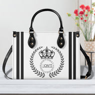 Royalty 24  Black Logo ,Stripes & White Multiple Sizes Upgraded Luxury Women PU Leather Handbag