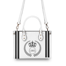 Load image into Gallery viewer, Royalty 24 Black Logo, Stripes &amp; White Multiple Sizes Upgraded Luxury Women PU Leather Handbag
