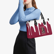 Load image into Gallery viewer, Ancestors Muslim, Female, White Logo, White  Drip &amp; Burgundy Multiple Sizes Upgraded Luxury Women PU Leather Handbag
