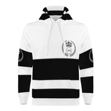 Load image into Gallery viewer, Royalty 24 White ,Black Logos ,Stripes &amp; White  Men's All Over Print Hoodie
