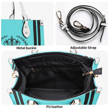 Load image into Gallery viewer, Royalty 24 Black Logo ,Stripes &amp; Turquoise Multiple Sizes Upgraded Luxury Women PU Leather Handbag
