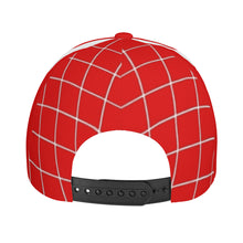 Load image into Gallery viewer, Royalty 24 White Logo,Netting ,Stripes &amp; Red Curved Brim Baseball Cap (AOP)
