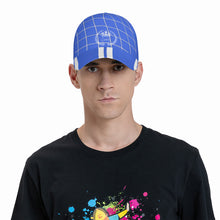 Load image into Gallery viewer, Royalty 24 White Logo,Stripes &amp; Blue Curved Brim Baseball Cap (AOP)
