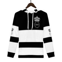 Load image into Gallery viewer, Royalty DON'T D4XV Black &amp; White  Logo ,White Stripes &amp; Black Men's All Over Print Hoodie
