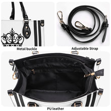 Load image into Gallery viewer, Royalty DON'T D4XV Black Logo ,Stripes &amp; White Multiple Sizes Upgraded Luxury Women PU Leather Handbag
