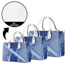 Load image into Gallery viewer, 45 Dgr White Logo &amp; Denim Multiple Sizes Upgraded Luxury Women PU Leather Handbag

