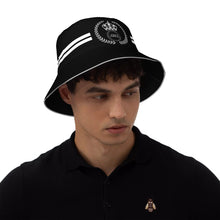 Load image into Gallery viewer, Royalty 24 White Logo , Stripes &amp; Black Reflective Bucket Hat
