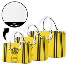 Load image into Gallery viewer, Royalty DON'T D4XV Black  Logo ,Stripes &amp; Gold Multiple Sizes Upgraded Luxury Women PU Leather Handbag
