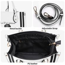 Load image into Gallery viewer, Ancestors Muslim, Female, Black Logo , Stripes &amp; White Multiple Sizes Upgraded Luxury Women PU Leather Handbag
