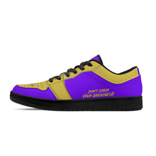 Load image into Gallery viewer, DCYG 4G's Purple &amp; Gold, Black Sole Low-Top Leather Sneakers
