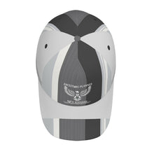 Load image into Gallery viewer, Ancestors Native, White Logo &amp; Grey , White Stripes Curved Brim Baseball Cap (AOP)
